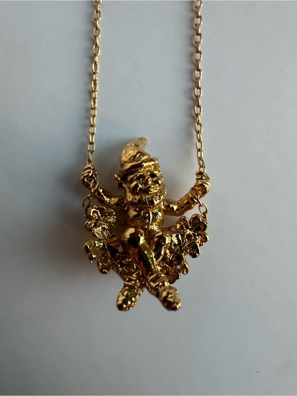 Franklin Mint Swinging Lucky Leprechaun Necklace 1980s